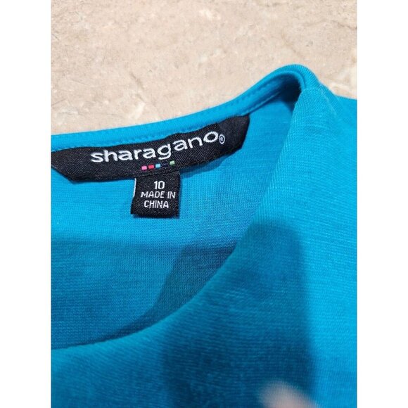 NWT Women's Sharagano Laguna Blue Drape Front Sheath Dress Size 10 - Picture 5 of 7